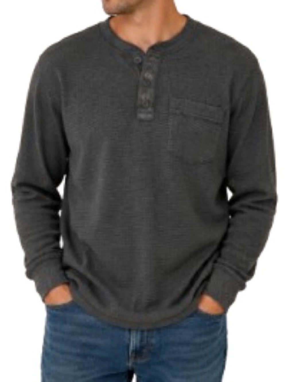 Duluth Trading Waffle Knit Henley Thermal Shirt Gray Long Sleeve Pocket Tee M